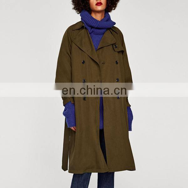 Oem ladies trench coat with lapel collar loose fit trench coat for women