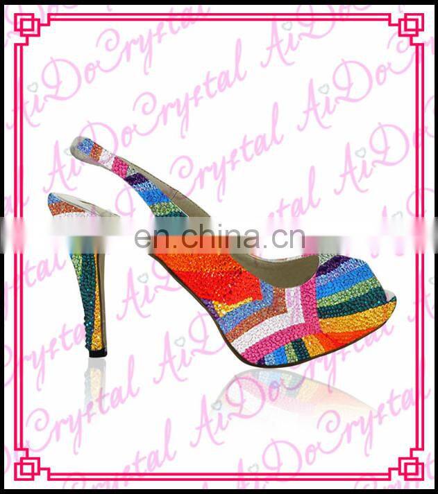 Aidocrystal colorful crystal diamond peep toe sling back shoes in women dress shoes