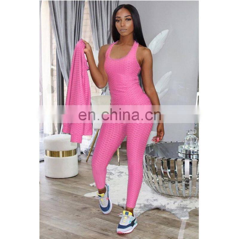 2021 New Fashion Plain Long Sleeve Jacquard 3 Piece Fall Sets Women Zipper Tracksuit Set