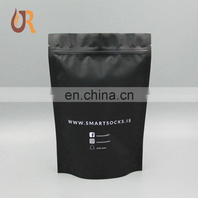 Custom printed food aluminum foil zipper black matte packaging bags for coffee tea powder