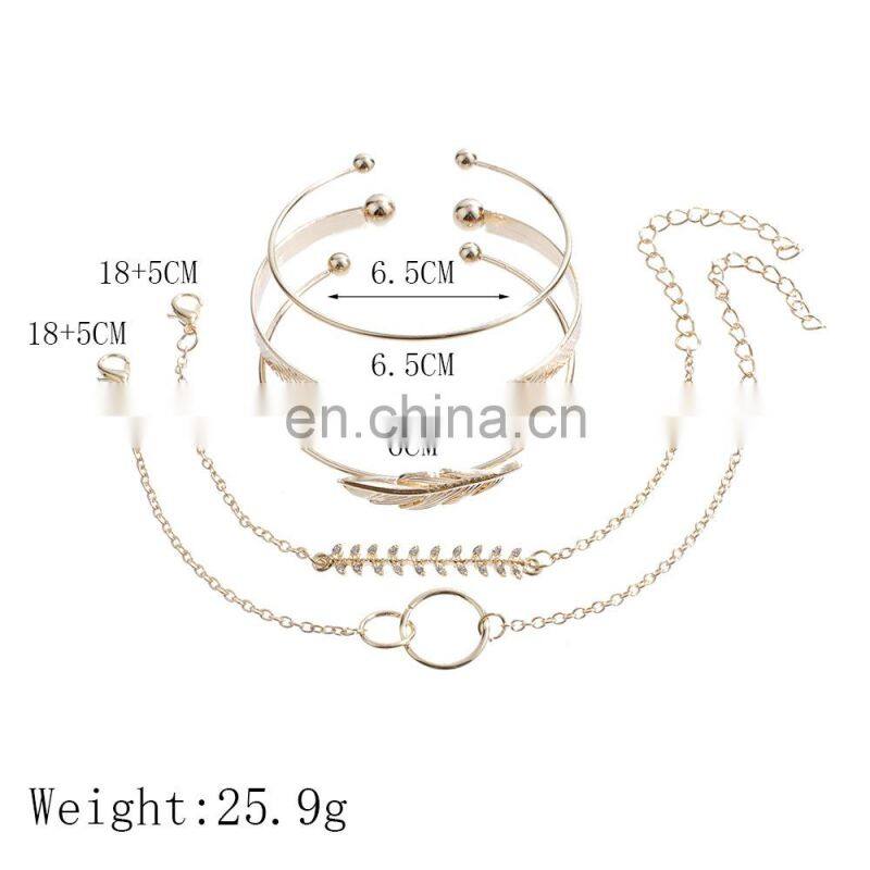 5Pcs/set Bohemian Gold color Moon Leaf Crystal Bracelet Set for Women Punk Boho Beach Bangle Jewelry Gift