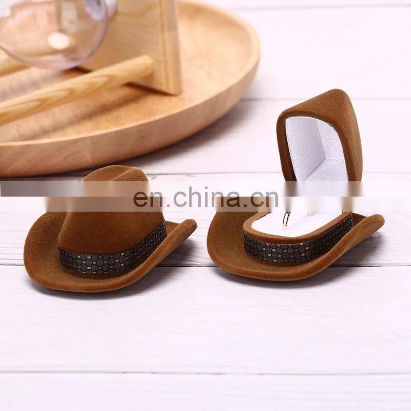 Creative Cowboy Hat Shape Rings Box Velvet Jewelry Display Box Storage Case Jewelry Packaging Display New