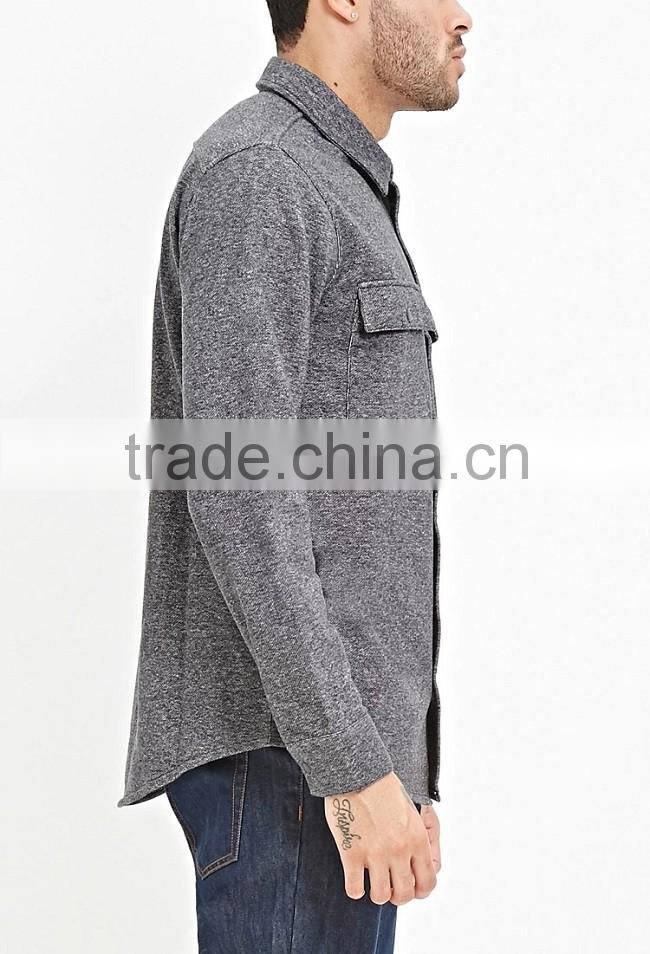 Cool man grey thick winter warm long sleeve button down shirts