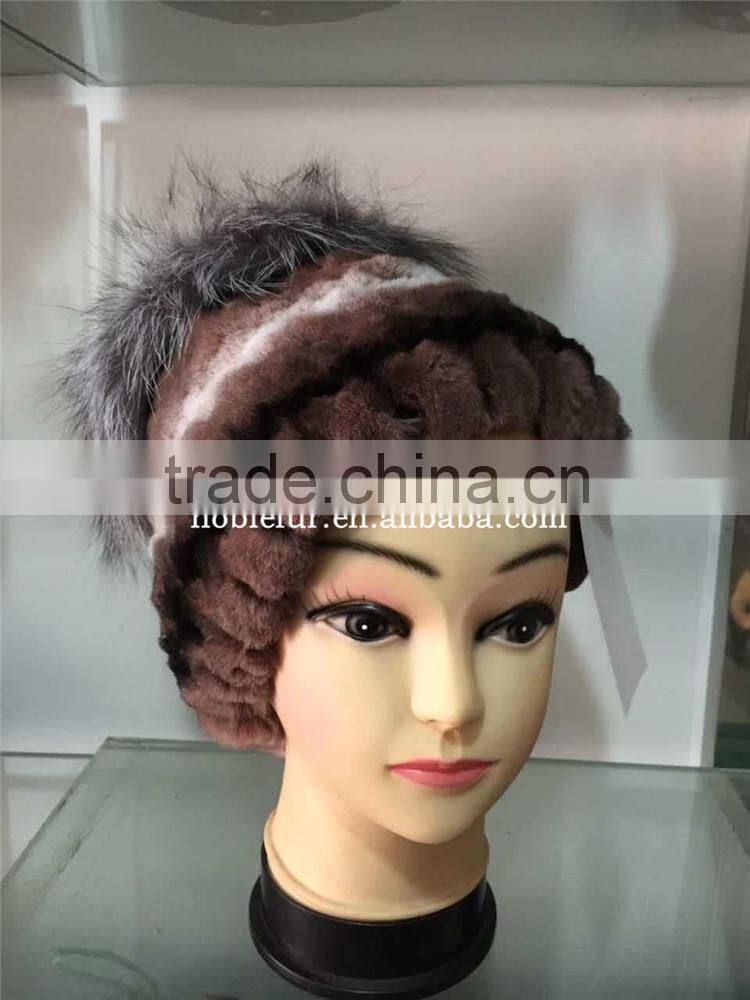 2015 fashionable rex rabbit with fox fur hatthick thread headwear