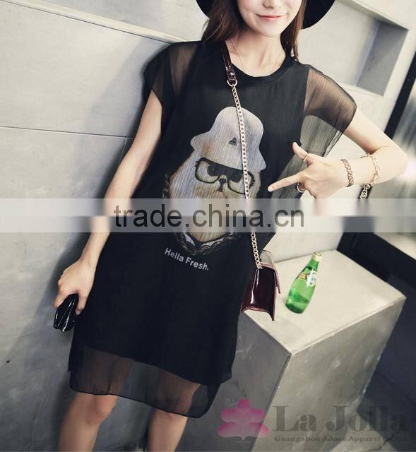 Lastest Summer Fashion Ladies Printed Chiffon False two-piece Sexy short sleeves T-shirt 143