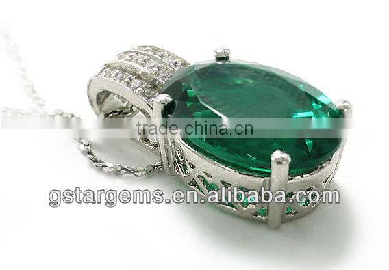 oval shape hand setting created emerald three row small stone 925 sterling silver pendant