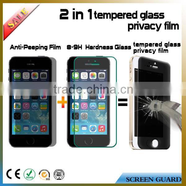 9H Anti shock tempered glass privacy screen protector for iphone 5/5s SE