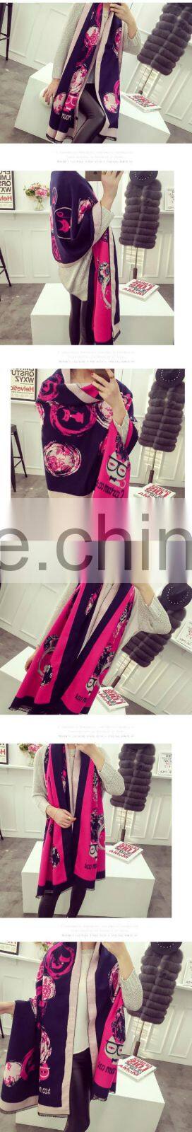 HOT New Arrival Fashion Cute Cartoon Cat Knitting Warm Acrylic Tassel Brand Pashmina Scarf for Women