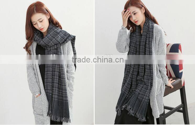 Newest Fringed Tassel Jacquard Checked Plaid Fashion Ladies Winter Wool Scarf