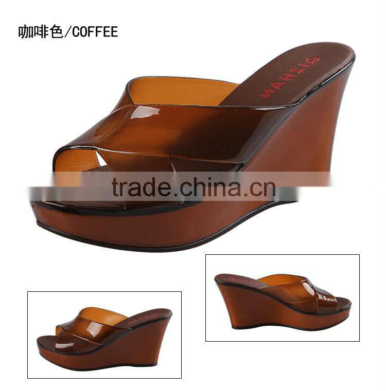 Wholesale Jelly Shoes Candy Color Glass Slipper Wedge Heel Slippers