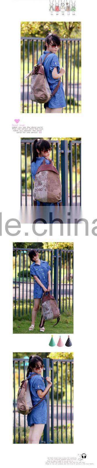 Korean design pu splice canvas school bacopack travel backpack