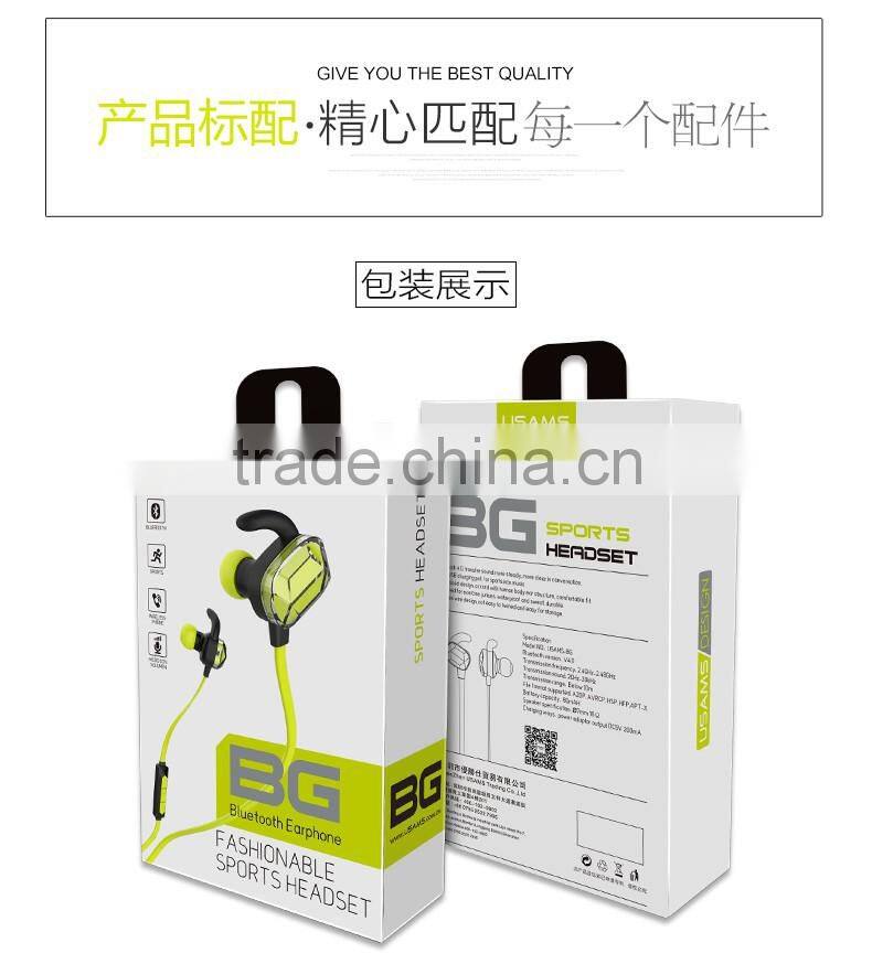 USAMS BG Bluetooth Earphone Shockproof Universal for Android/IOS System Sport Stereo in ear Headphone with Mic MT-5206