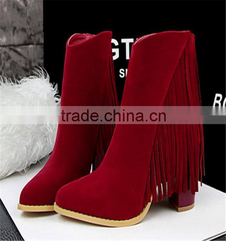 70mm girl tassel thick heel red suede nude mature sexy women high heels boots