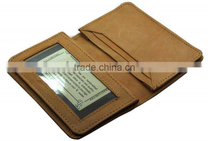 card holder tan leather student mini wallet 8 card slots gusseted pocket
