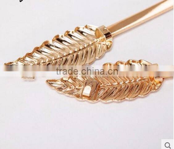 European metal leaf dress belt female thin elastic stretch belt