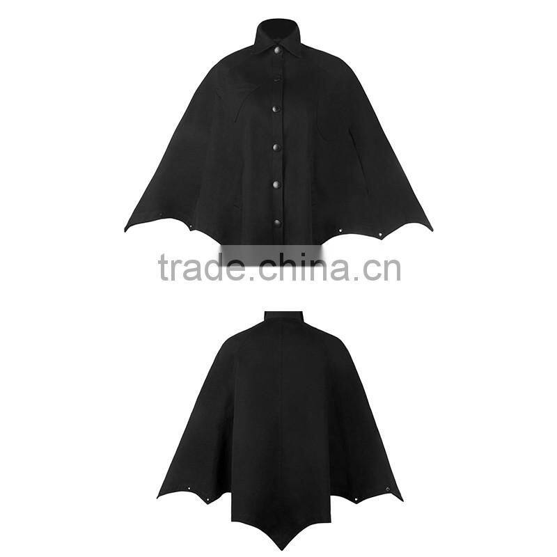 PY-140 PUNK Unique Bat Profile Shape Stand Collar Metal Feel Cloak Trench Coat