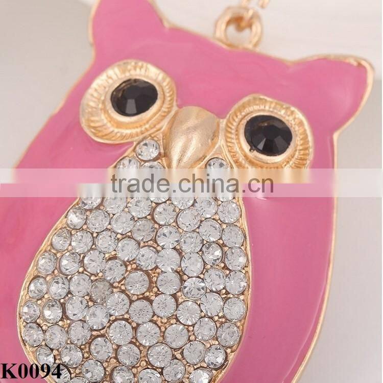 Pink owl keychain reflective key chain alloy metal keychain rhinestone keyring fashion gift K0094