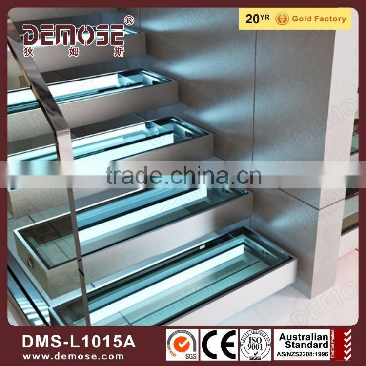 indoor l shape tempered glass led staircase