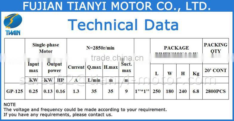 GP125 0.125KW China Water Pump Price