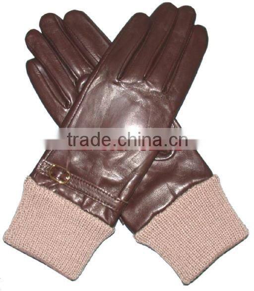 HS067 Fashion Sheep Leather Sheel Women Leather Glove With Scarf
