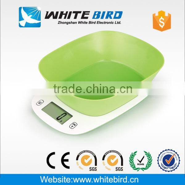 Colorful slim digital kitchen scale with bowl 5kg
