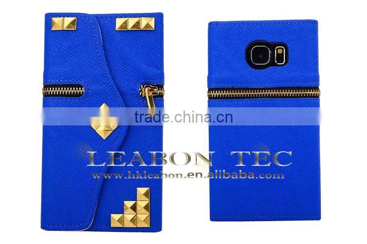 Leather Wallet Book Case Cover for Samsung Galaxy S6 Edge with zipper