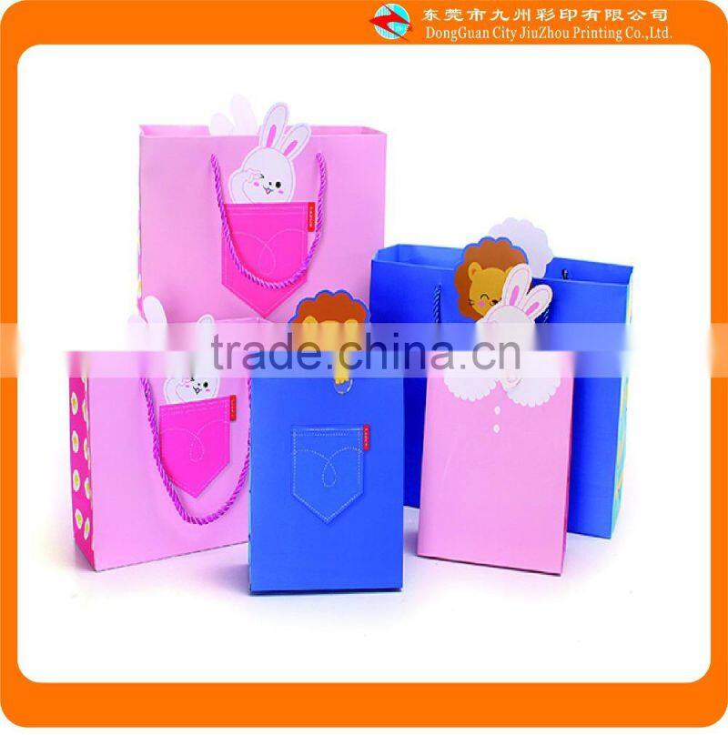 Hot sale fancy custom cute rabbit pattern pink gift paper bag