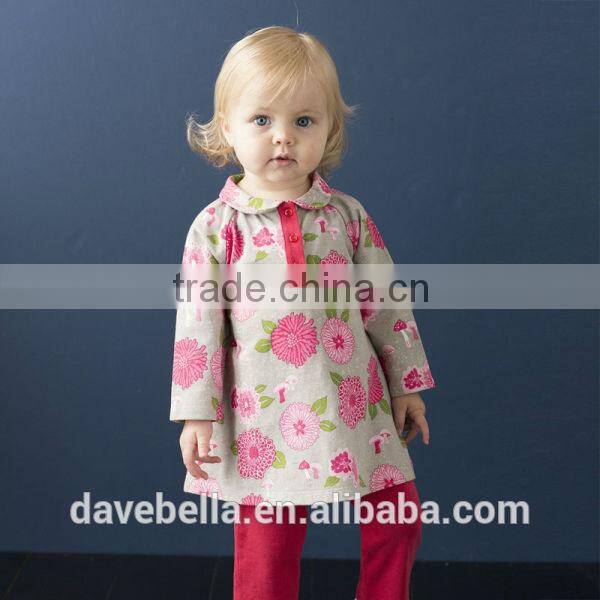 DB687 dave bella 2014 fall/winter printed long sleeve baby clothing sets for girl wholesale printed sets baby clothing sets