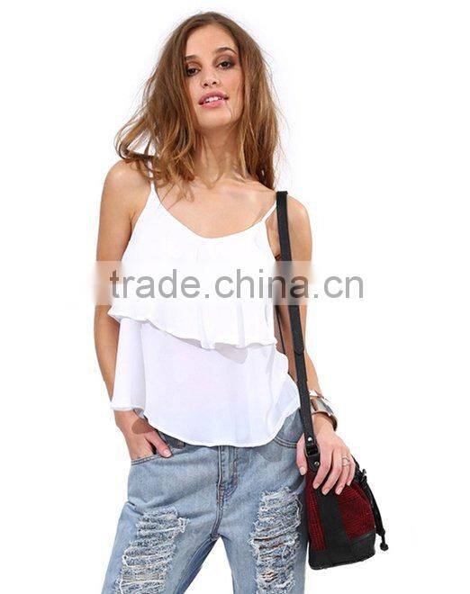 Womens Falbala Hem Swing Chiffon Camisole Slim Vest Top