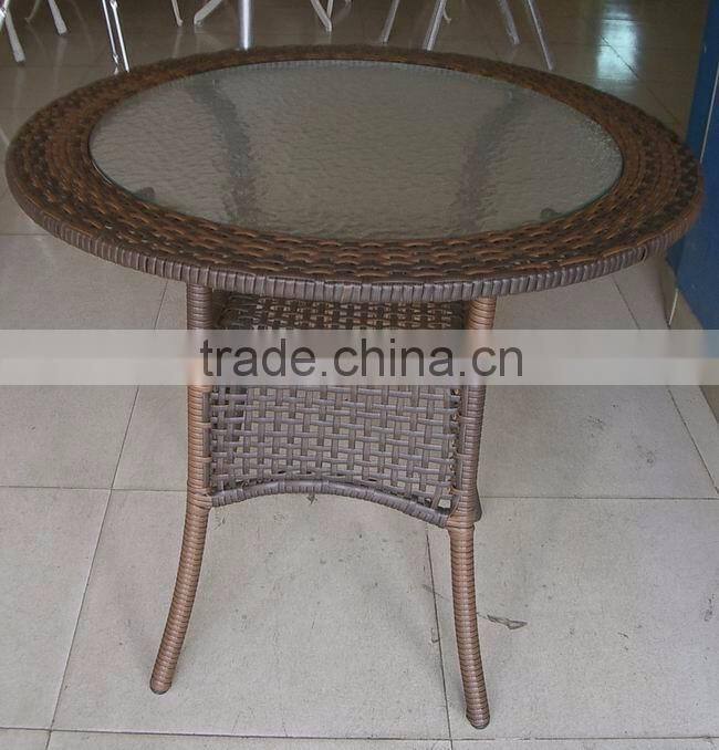 elegant design rattan wicker aluminum frame round glass coffee table YT47