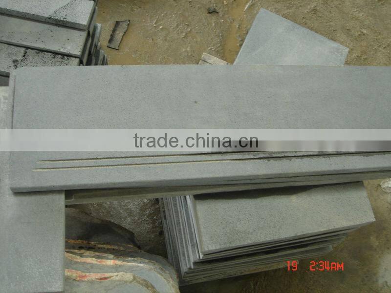 Black basalt steps with non-slip grooves