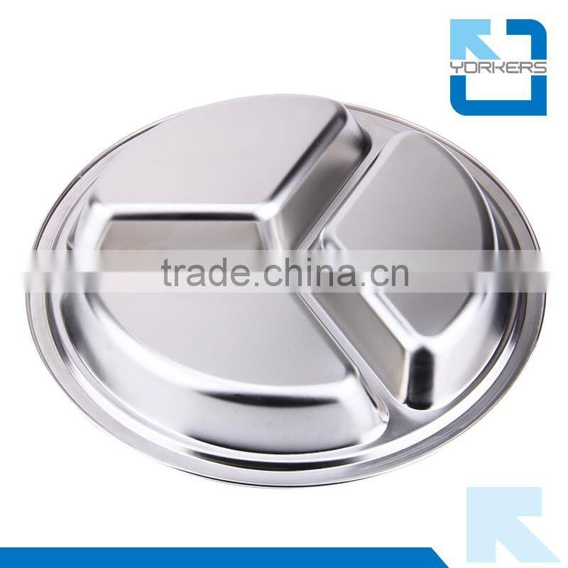 3 compartment stainless steel food tray plate