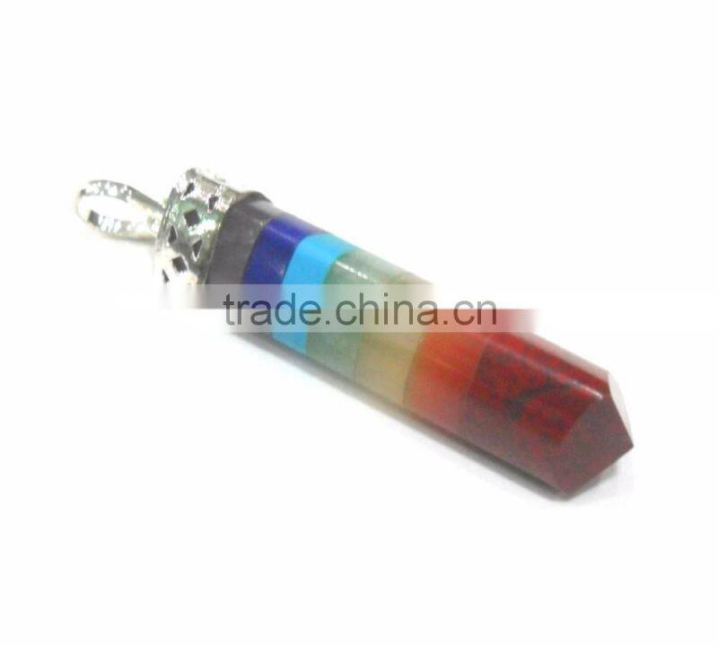 CRYSTAL QUARTZ 7 CHAKRA POINT PENDANT SET : CHAKRA CABACHONE PENDANT POINT SET : CHAKRA PENDANT