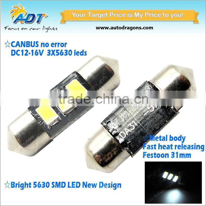 Bright White 3 LEDs 5630 / 5730 SMD Super Canbus Festoon 31mm INTERIOR festoon led