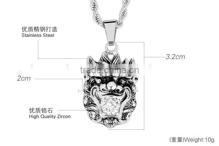 KSTONE Fashion Jewelry 316L Stainless Steel Lion Shape Punk Necklace Silver Pendant for Men