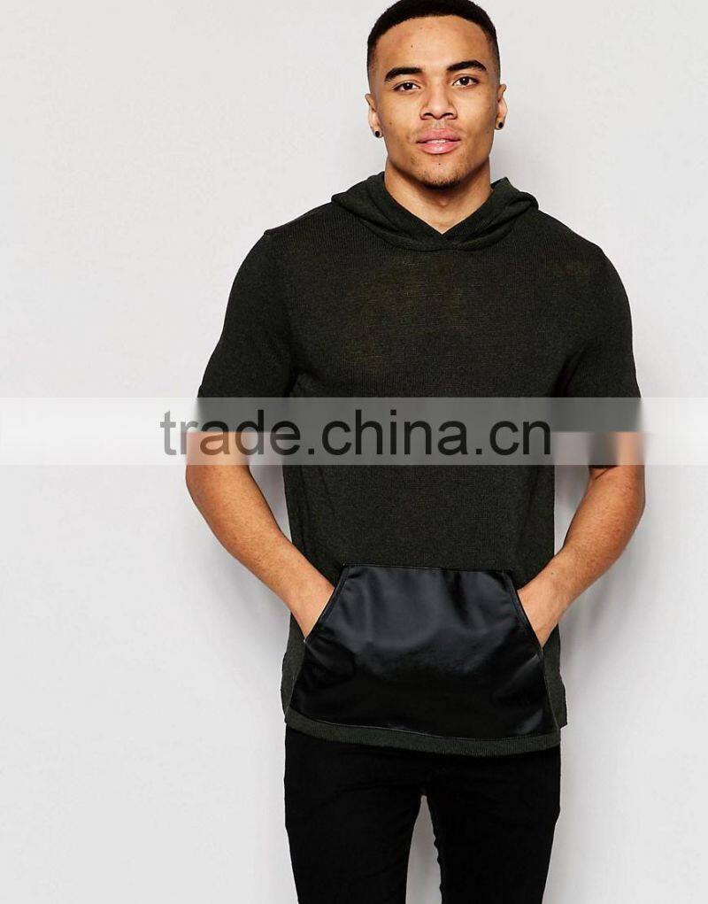 Promotion pullovers dark green men custom high quality short sleeves slim muscle hoodie