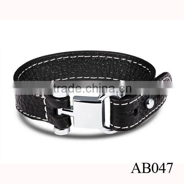 Handmade Jewelry Mens Leather Bracelet 316l Stainless Steel Gold Plated Wholesale