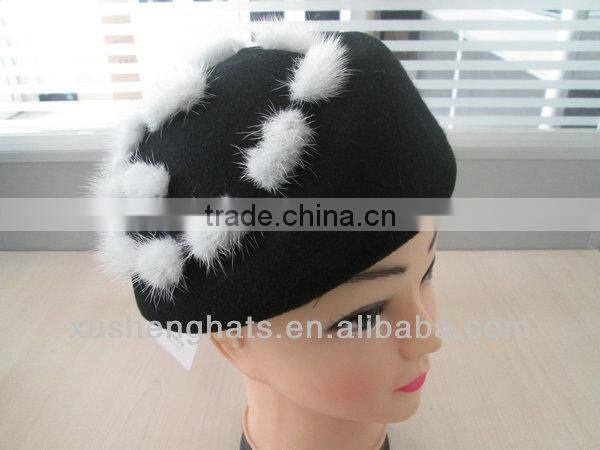 Fashion wool felt beret hats with flower for women