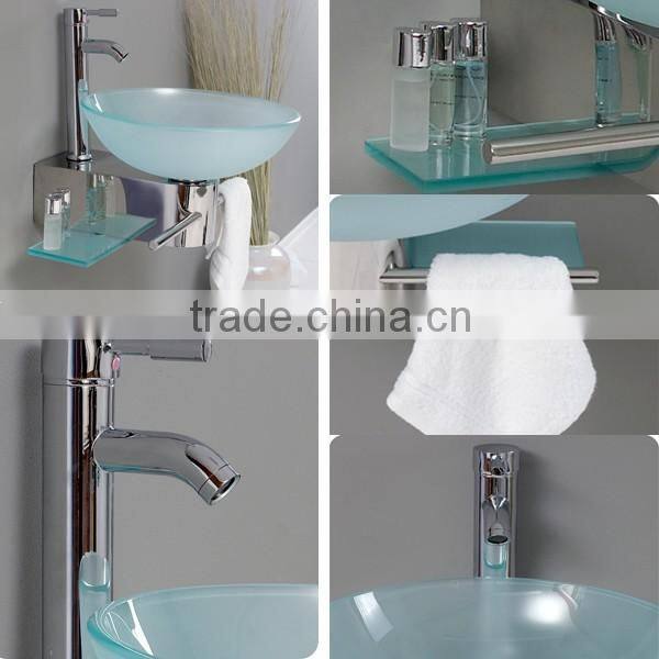 wall mounted glass vanity with stainless steel shelf