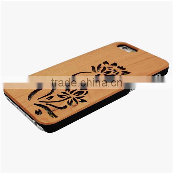 Ocase Hollow out Blossom Flower PC/TPU + wood phone case for Iphone 6