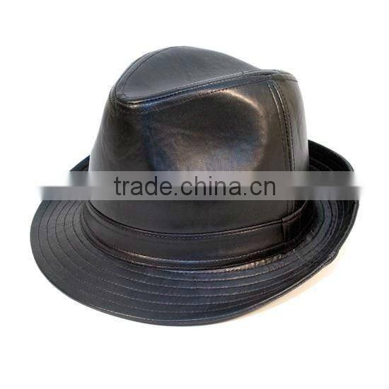 Cheap black leather side-walk trilby hat(SU-GH0021)