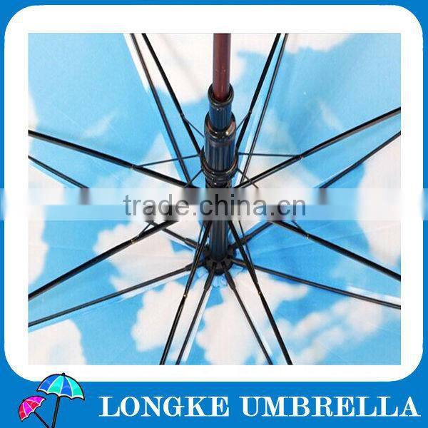 24" Wooden blue sky Straight Umbrella
