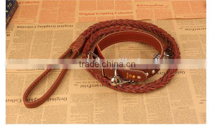 High Quality Customized Braided Leather Dog Leashes for Medium or Large Dogs, Genuine Leather Pet Collars and Leashes