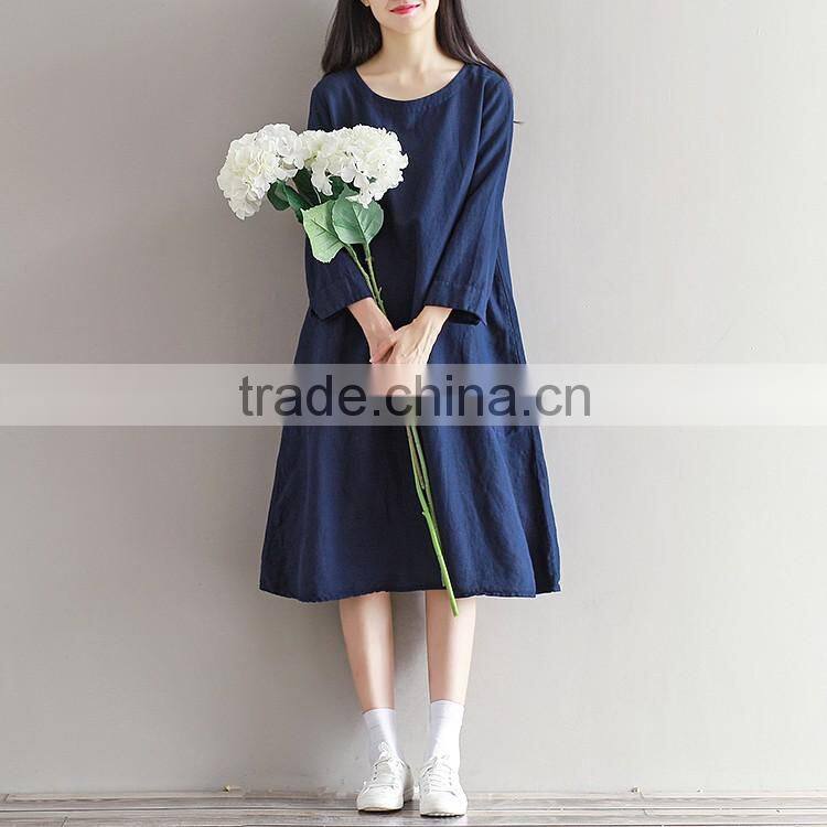 Fashion Autumn Loose Plus Size girl Maxi Dress Novelty Cotton Linen