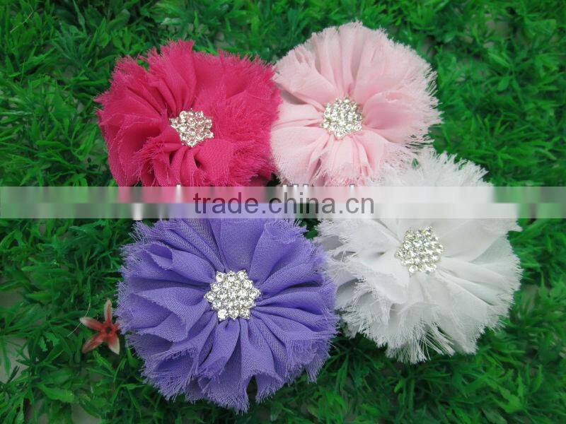 2.5"Chiffon Shabby Flowers with Stone Vintage Chiffon Shabby Flowers for Baby Hair Accessories Kids Accessories IN STOCK