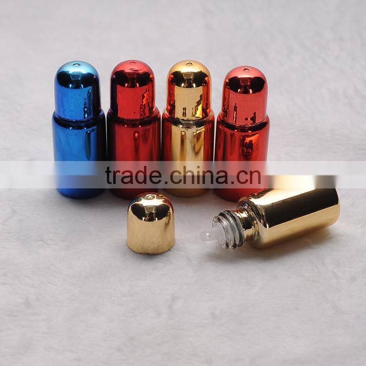 fancy empty glass perfume bottle with metal roller ball