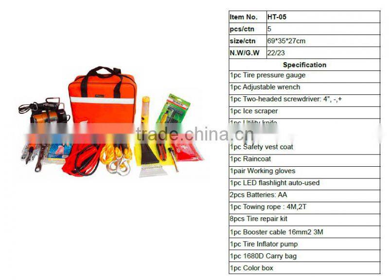 H70347 PowerLink Roadside Assistance Auto Emergency Kit + First Aid Kit Rugged Tool Bag Contains Jumper Cables, tools
