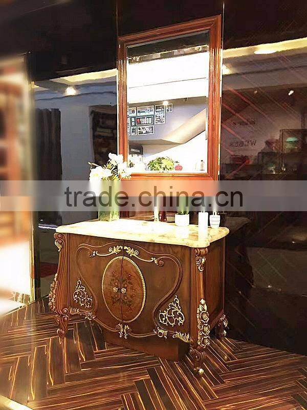 Classic Design Bathroom Furniture Sanitary Ware, Wood Carved Vanity With Sink, Hand Painting Bathroom Cabinet With Marble Top