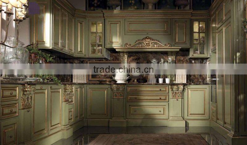 European Style Wooden Kitchen Cabinet, Hand Carved Wood Kitchen Furniture Set, Vintage Design Gilt Base Cabinet