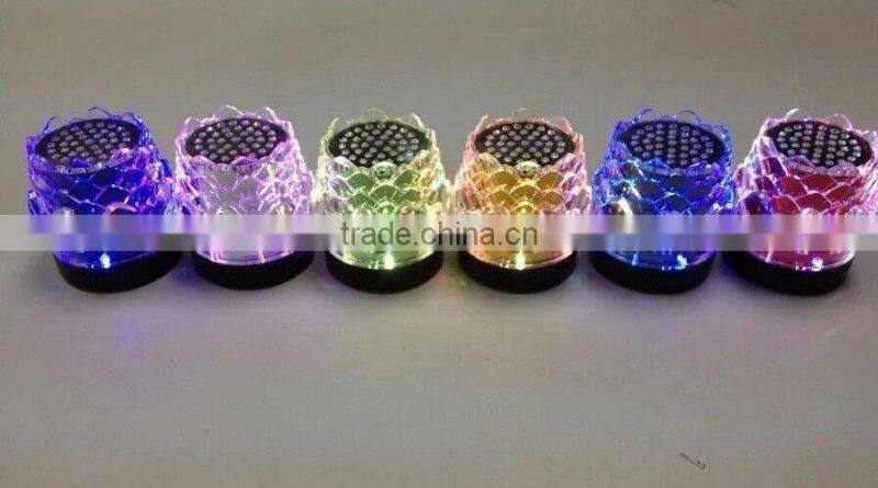 New arrival crystal lotus transparent colorful light speaker USB mini speaker creative speaker with radio function